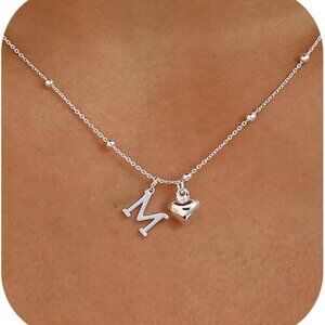 Initial Necklaces for Women,Cute Heart Letter Necklace Small Silver Necklace for